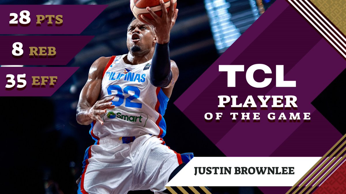 Justin Brownlee once again proved to be the deciding factor for 🇵🇭, earning TCL Player Of The Game honors in the process! 🍿 #FIBAOQT