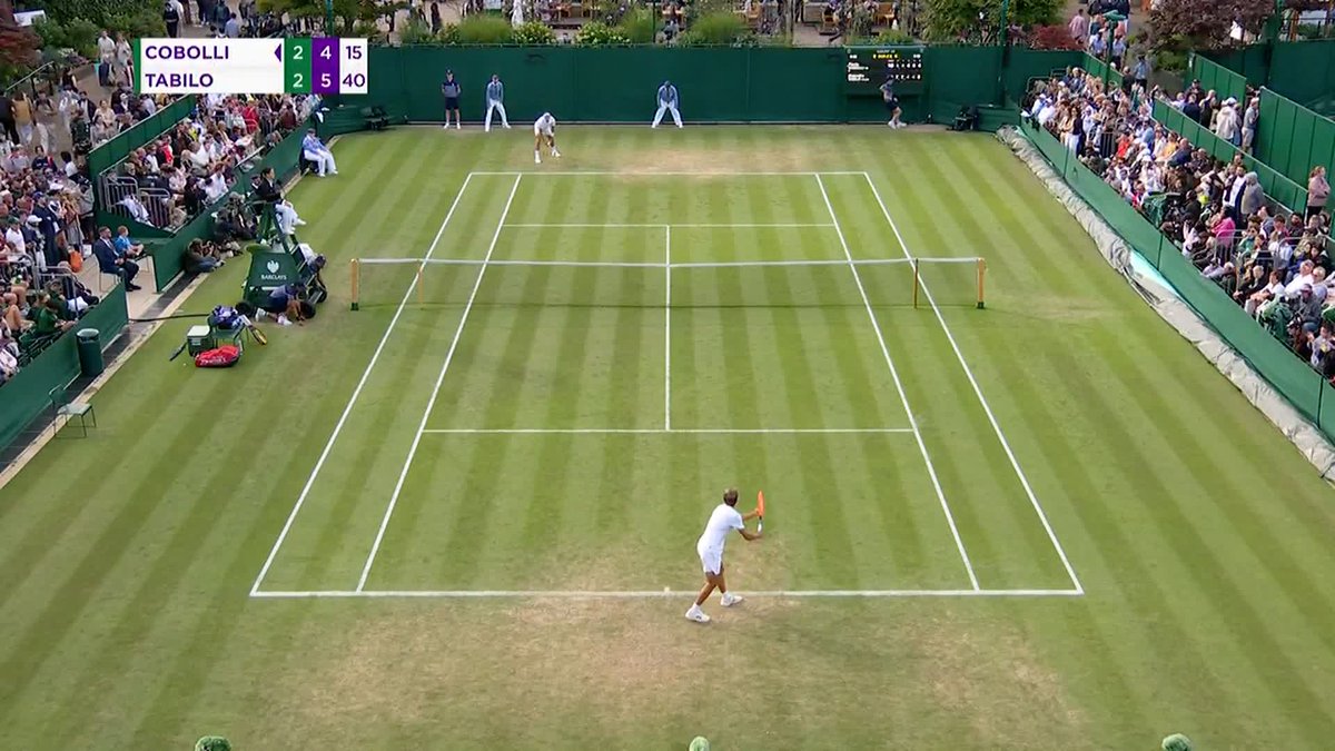 The five-set epics keep on coming 😮 Alejandro Tabilo beats Flavio Cabolli 7-6(4), 7-6(4), 4-6, 4-6, 6-4 in 3 hours and 53 minutes to reach his first #Wimbledon third round 🇨🇱