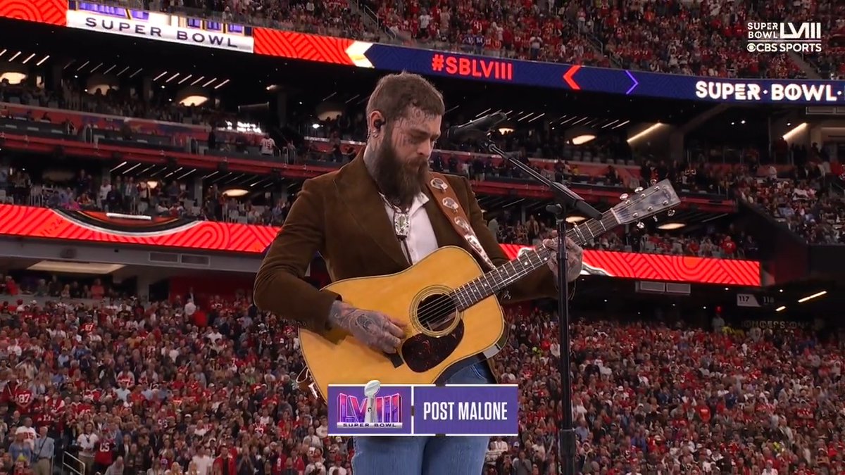 Bringing back Post Malone's incredible rendition of America the Beautiful at #SBLVIII for the 4th of July. 🇺🇸🏈