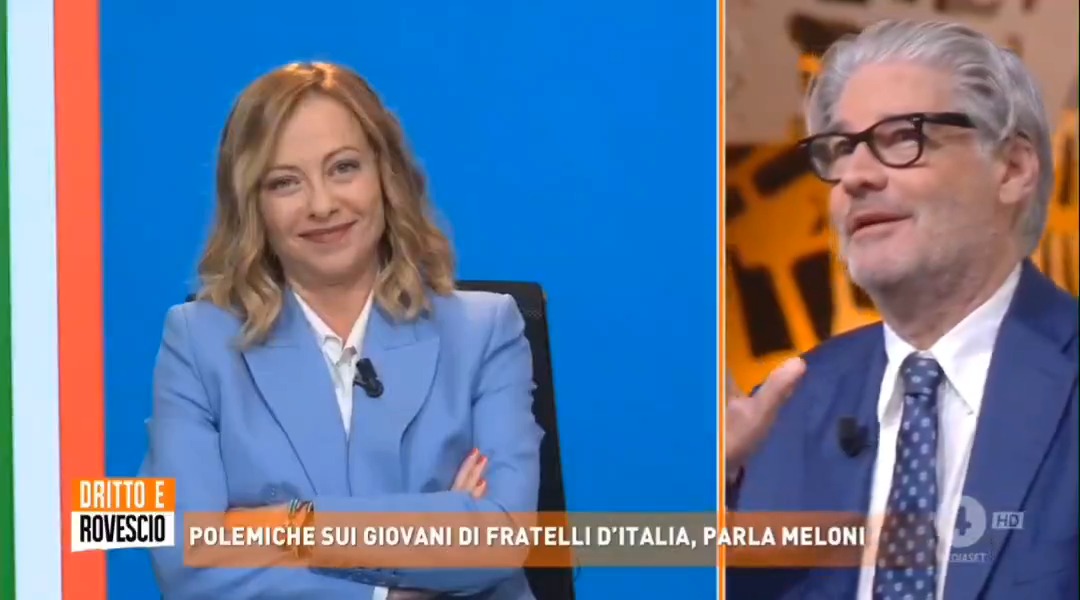 Meloni: "Penso che sia ingiusta la caccia all'uomo che si sta facendo contro i ragazzi di Gioventù Nazionale che sono le prime vittime" #drittoerovescio
