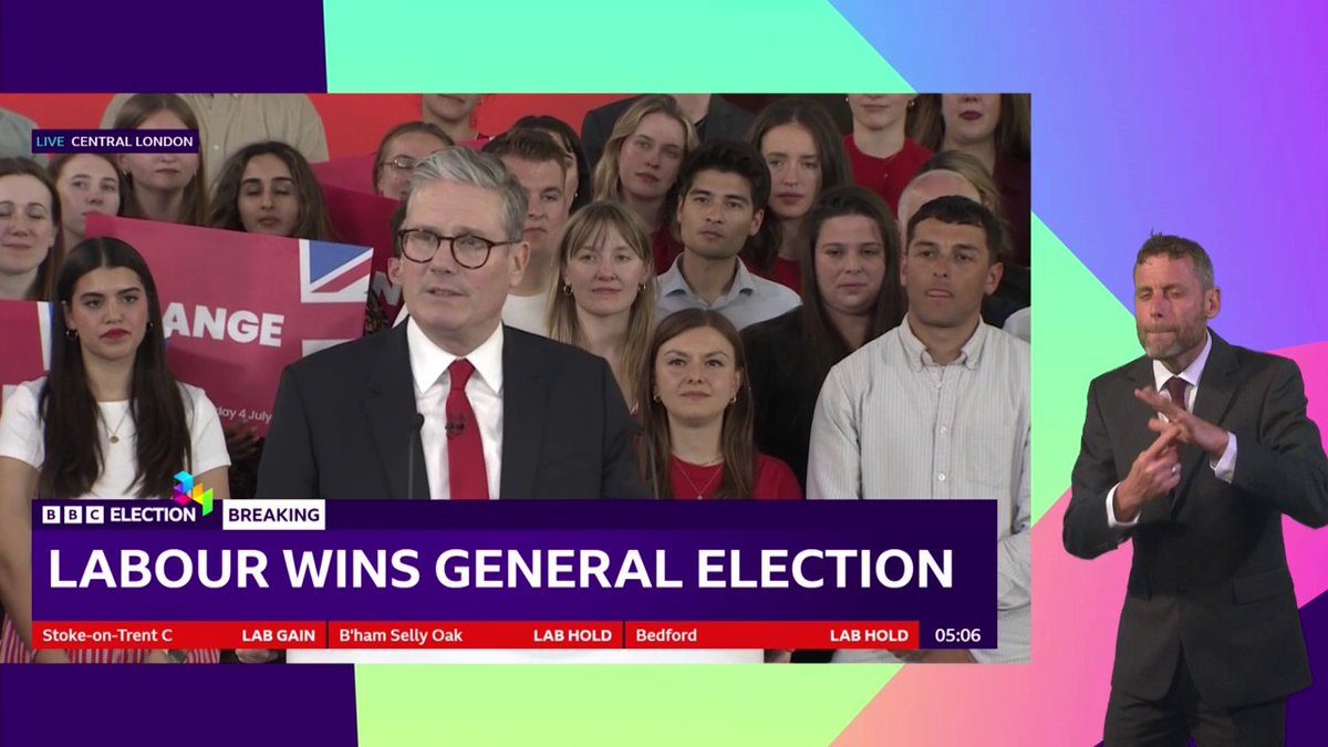 "Election victories don't fall from the sky, they're hard won and hard fought for, and this one could only be won by a changed Labour Party," Keir Starmer says "Today we start the next chapter," he adds #BBCElection live