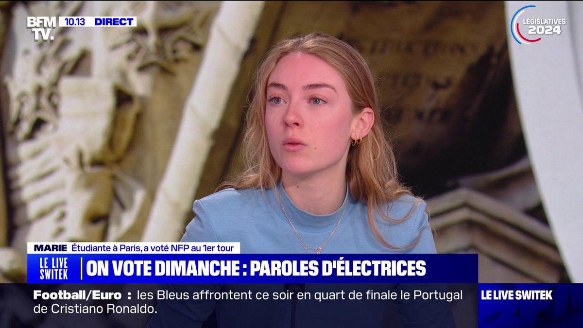 Une étudiante remet les pendules à l'heure sur le plateau de BFM. « L'extrême droite est un danger pour les femmes. L'extrême droite déteste les femmes. » Merci Marie ! 👏🔥