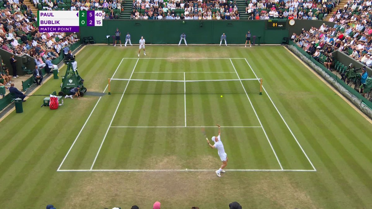 Tommy Paul, that was picture perfect 🖼️ The No.12 seed powers through Alexander Bublik 6-3, 6-4, 6-2 in just one hour and 25 minutes - his eighth win in a row on grass 😯 #Wimbledon