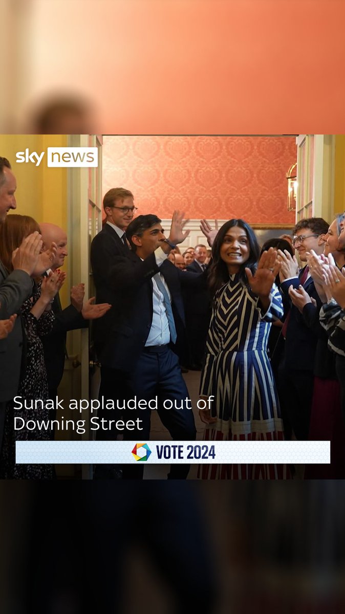 Rishi Sunak was cheered and applauded out of Number 10 after his Conservative Party suffered its biggest-ever electoral defeat, a video released by Number 10 Downing Street shows.