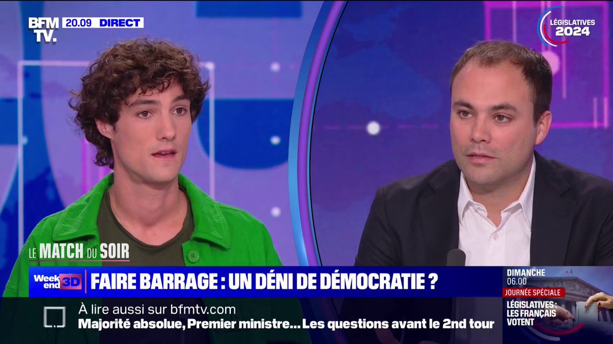 Pablo Pillaud-Vivien (@ppillaudvivien): "67% des Français n'ont pas voté pour le RN. Il n'y a pas de majorité dans ce pays en faveur du RN"
