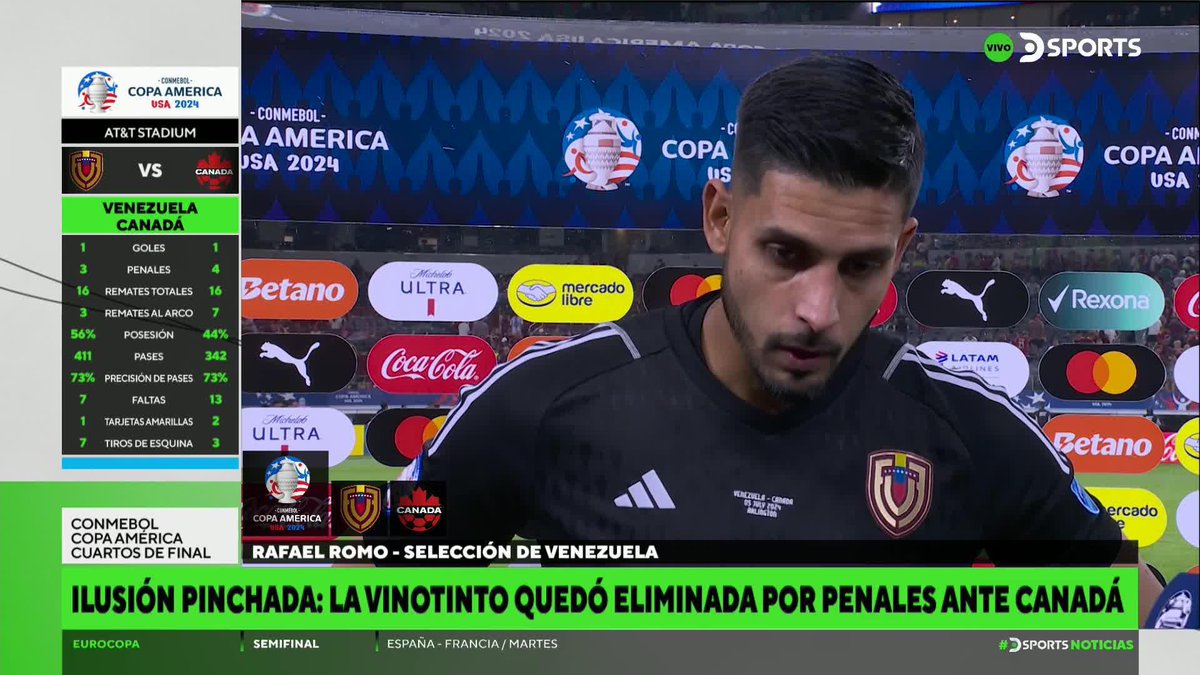 🗣️ "QUERÍAMOS SEGUIR AVANZANDO, HACER HISTORIA" 🧤 Rafael Romo tras la derrota frente a Canadá y la eliminación de Venezuela de la CONMEBOL #CopaAméricaEnDSPORTS. 🏆 🎙️ Marcelo Benedetto