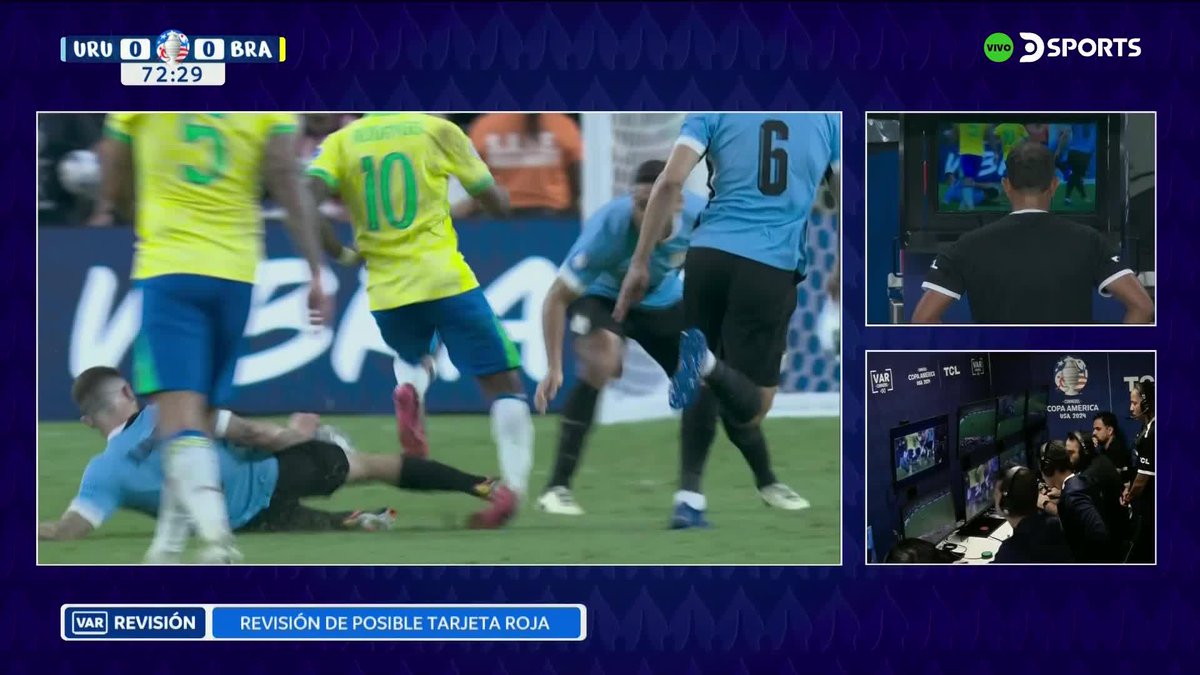 Nández pudo haberle partido el tobillo a Rodrygo. Así fue su expulsión. Era de los mejores futbolistas de Uruguay en el partido.