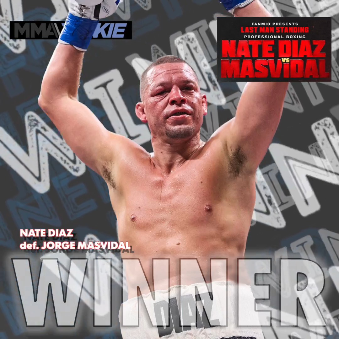 #DiazMasvidal results: Nate Diaz def. Jorge Masvidal via majority decision (95-95, 97-93, 98-92)