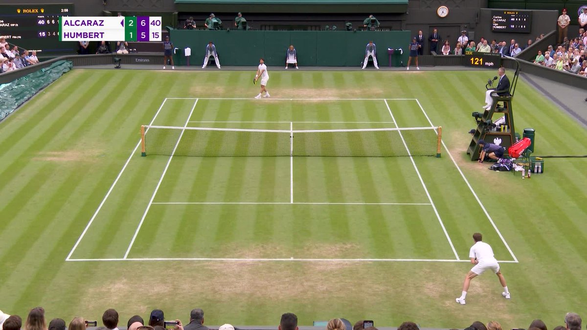 The title defence rolls on 💪 Carlos Alcaraz defeats Ugo Humbert 6-3, 6-4, 1-6, 7-5 to reach the quarter-finals #Wimbledon