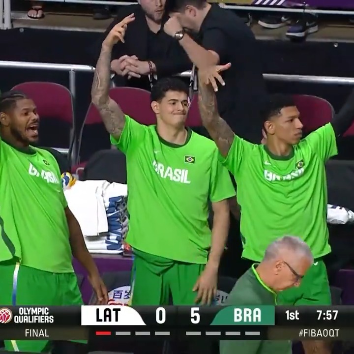 Not 1, not 2, not 3, not 4, not 5, not 6, not 7 but 8 TRIPLES in Q1 for 🇧🇷💦 #FIBAOQT Basquete Brasil - CBB 📺 💻