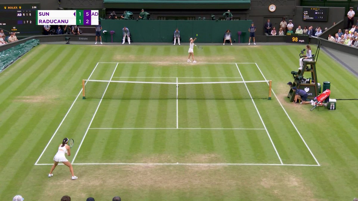 Look at what it means 🫶 Qualifier Lulu Sun defeats Emma Raducanu 6-2, 5-7, 6-2 to reach the quarter-finals of #Wimbledon