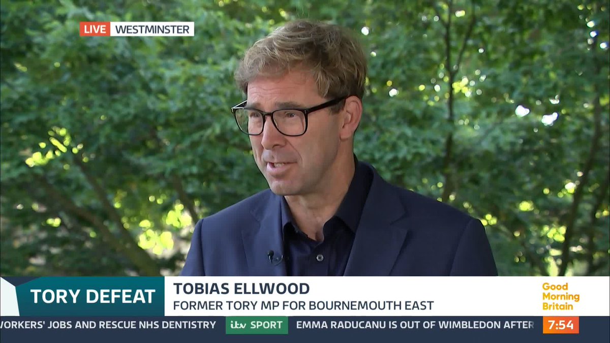 Former Tory MP Tobias Ellwood says the Conservatives 'mustn't flirt with the right' and shouldn't rush into a leadership election before they've worked out where 'the Conservative party fits in the political spectrum'.