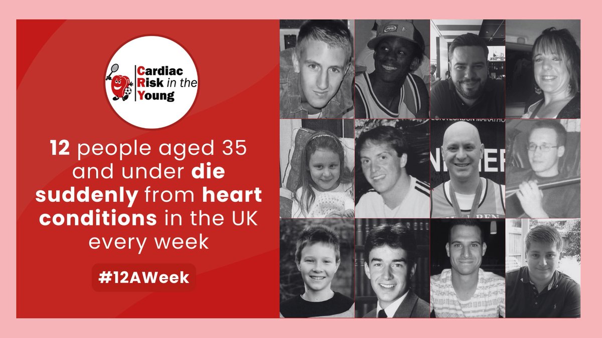 Every week, 12 young people in the UK die from heart conditions. Cardiac screening saves lives. Donate to CRY to support vital screening & research. Together, we can save young lives. #12AWeek