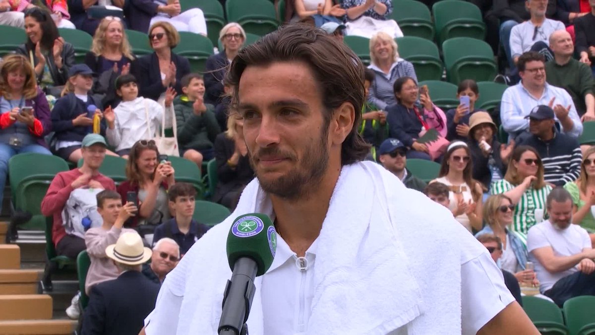 "It's tough to speak" 🥺 An emotional Lorenzo Musetti was lost for words after reaching his first Grand Slam quarter-final 👏 #Wimbledon