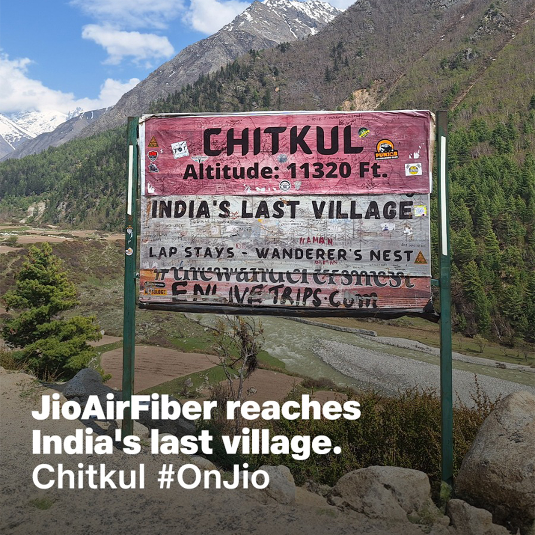 Jio installs the first #JioAirFiber in Chitkul, the last village of India, bridging the gap and creating endless opportunities for remote communities. Chitkul #OnJio #JioAirFiber #Jio #DigitalIndia #Chitkul