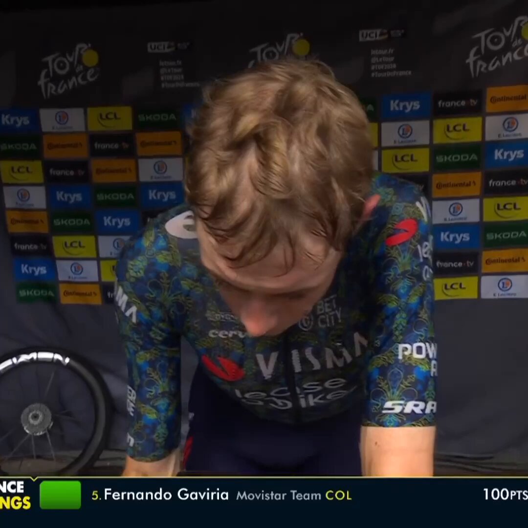 An emotional Jonas Vingegaard reacts to his Tour de France stage win after coming back from the terrible crash earlier this year. #TDF2024