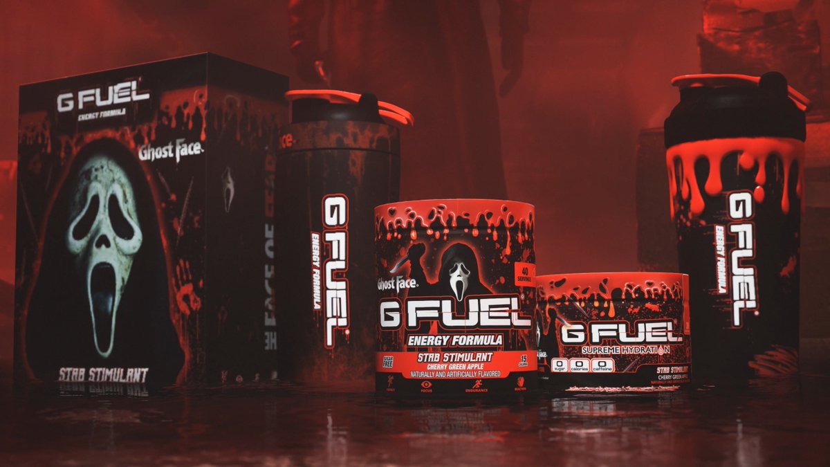 ❤️ 𝐑𝐓 + 𝐅𝐎𝐋𝐋𝐎𝐖 TO WIN A CHERRY GREEN APPLE #GFUEL x #GhostFace "𝐒𝐓𝐀𝐁 𝐒𝐓𝐈𝐌𝐔𝐋𝐀𝐍𝐓" COLLECTOR'S BOX! 🔪 2 WINNERS PICKED ON FRIDAY IN HONOR OF THE LAUNCH! 🛒 𝐒𝐇𝐎𝐏: