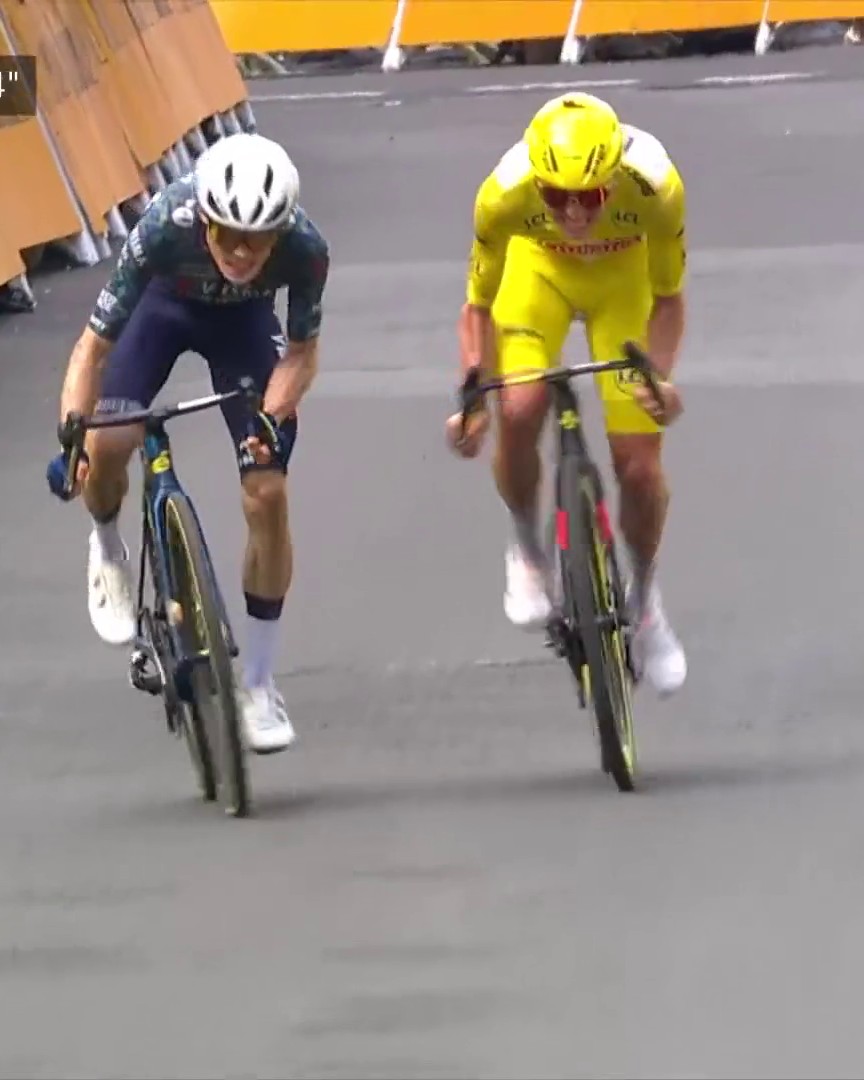 Three months after a career threatening crash, Jonas Vingegaard is back at his best level and took his 4th TDF stage win, spanking Pogacar in an uphill sprint. Definitely one of the most incredible comebacks I've ever seen. Hats off, Jonas. 🎩 #TDF2024