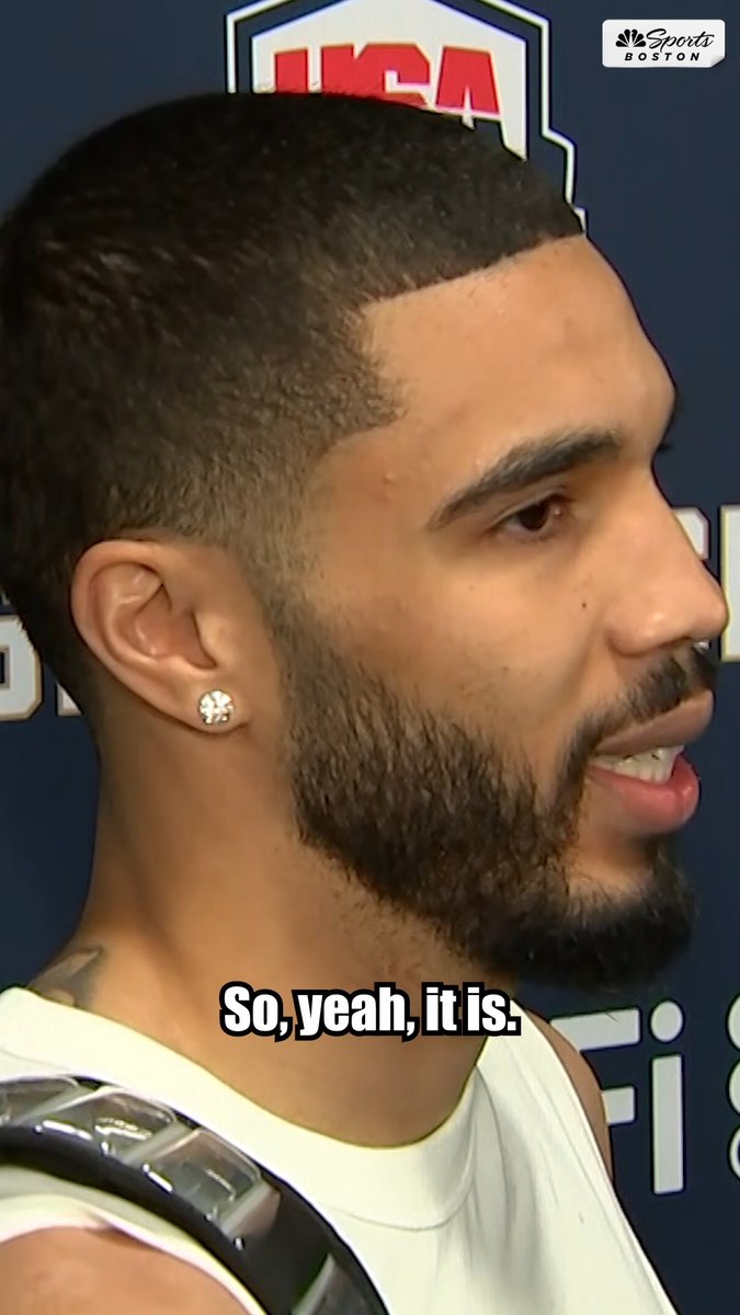 Reporter: "Have you talked to JB at all?" Jayson Tatum: "Ah, no." JT struggled when asked about Jaylen Brown's exclusion from Team USA 👀 (via Celtics on NBC Sports Boston)