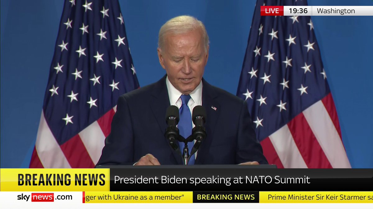 "I wouldn't have picked Vice President Trump to be vice president did I think she wasn't qualified to be president." Biden makes fresh gaffe in first question from media at NATO summit, confusing Kamala Harris with Donald Trump. 📺 Sky 501 and YouTube