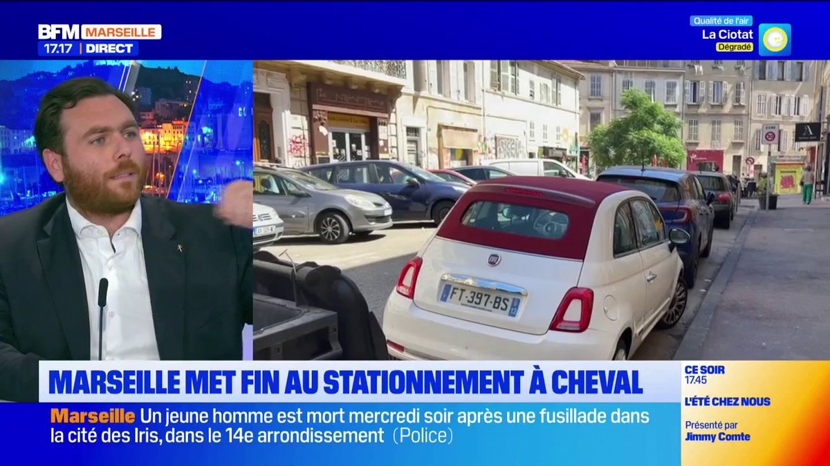 💬"On a affaire à une décision prise par des personnes qui ne vivent pas la même vie que les Marseillais" Romain Simmarano, président d'une Génération pour Marseille, revient sur la suppression de 2.100 places de stationnement depuis 2020 et le stationnement à cheval