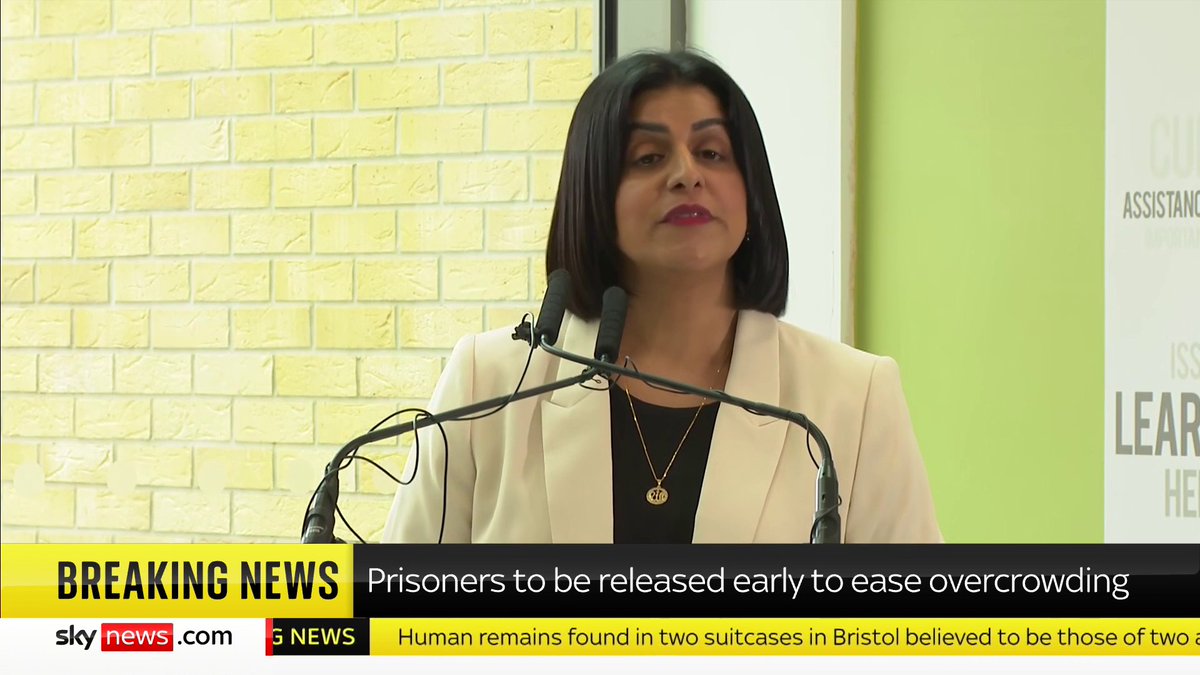 Prisoners who have served 40% of their sentence will be released to help alleviate overcrowding. Justice Secretary Shabana Mahmood: 'If we fail to act now we face the collapse of the criminal justice system and a total breakdown of law and order' ➡️