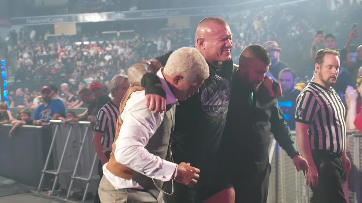 EXCLUSIVE: Moments after #SmackDown goes off the air, the Undisputed WWE Champion Cody Rhodes helps Randy Orton to the back.