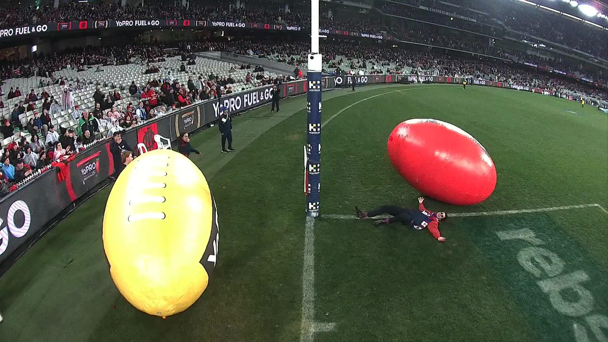 The giant footy took him out 😂 #AFLDeesDons