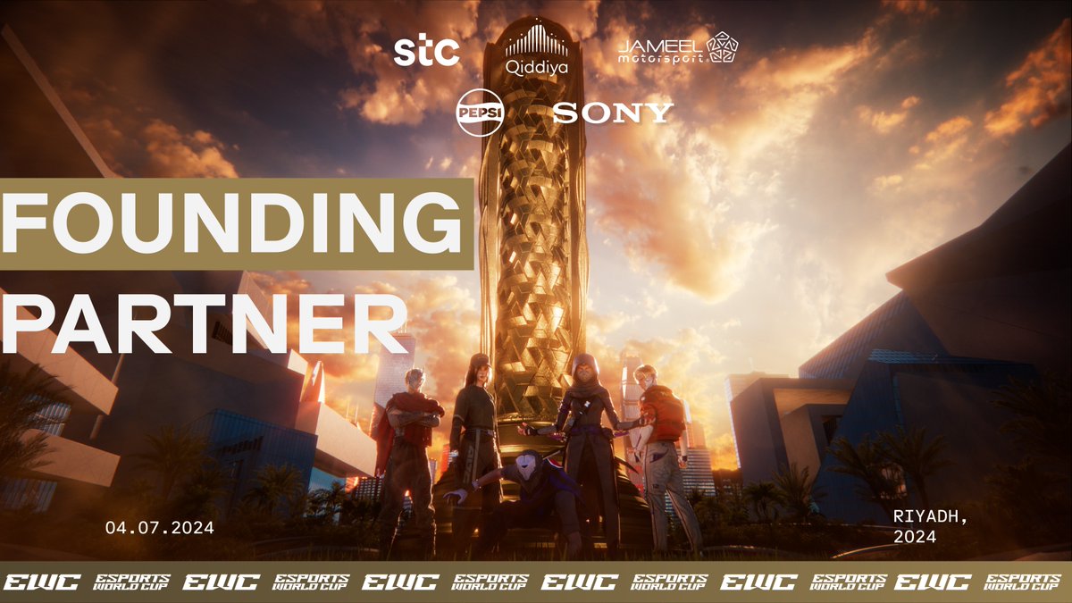 Together we are founding esports history. Together we are #EsportsWorldCup Please welcome the founding partners of #EWC stc group • Qiddiya Gaming • جميل لرياضة المحركات • SONY • Pepsi