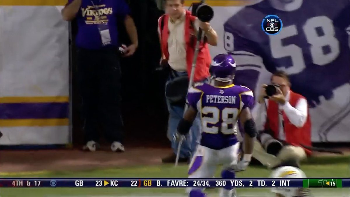 All 30 rushing attempts from Adrian Peterson’s NFL-record 296-yard game in his rookie year!