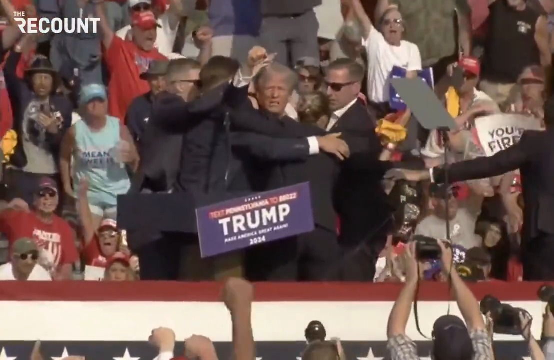 Trump was rushed off stage by Secret Service after the sound of shots rang out at his Saturday rally in Butler, PA. Blood was visible on his ear.