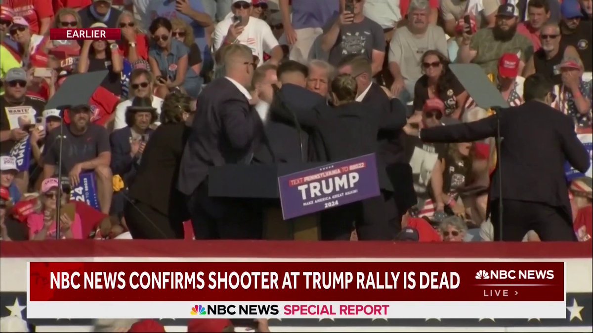 BREAKING: Former President Trump injured and one spectator dead after shooting at Trump rally in Pennsylvania; a shooter is dead, Butler County DA says.