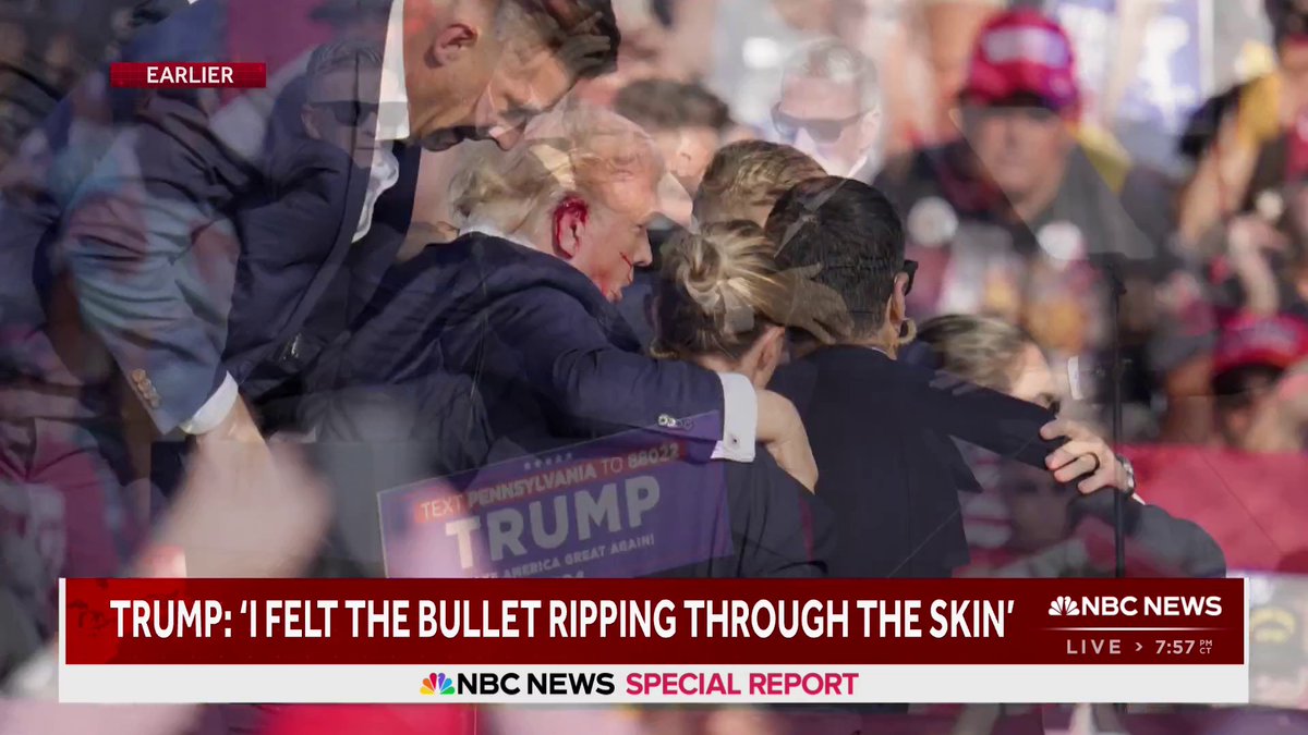 Secret Service statement: -Former President Trump is safe -Multiple shots were fired toward the stage -Shots came from an elevated position outside of the rally -The suspected shooter is dead -One spectator was killed -Two spectators were critically injured