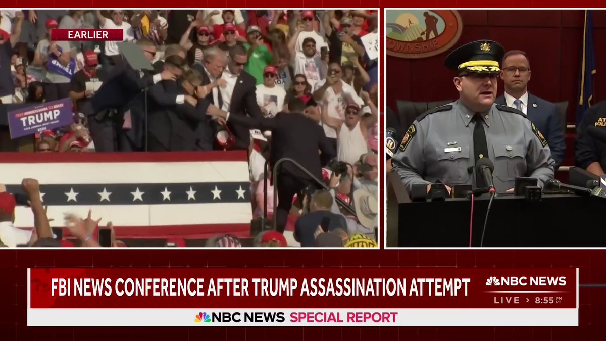 FBI briefing: -There was “an assassination attempt against our former president” -It’s an “active crime scene” -Have not identified a motive at this time -Not prepared to identify the shooter at this time