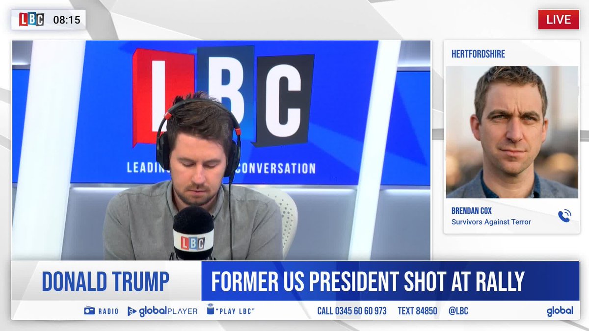 'Yes I feel sympathy... but Donald Trump also has some culpability in creating an environment where violence is more likely.' Husband of the late MP Jo Cox, who was a victim of political violence, Brendan Cox reacts to the Trump rally shooting. Ben Kentish