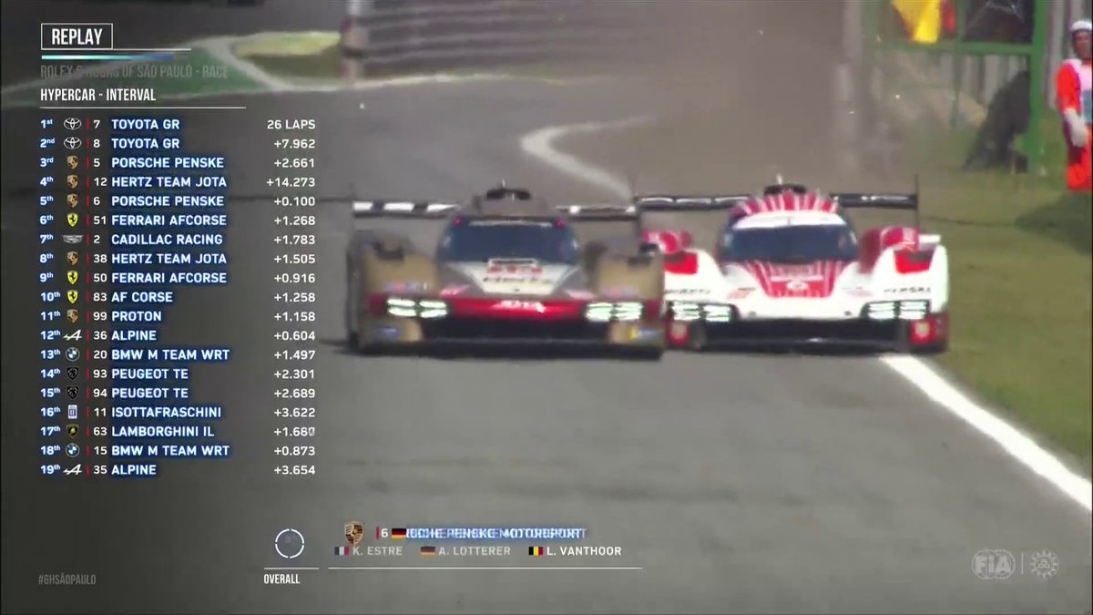 Trouble for the Championship leading Porsche! #6 Porsche Penske limps back to the pits after impact with Jota #12. Watch LIVE on 🎥 #WEC #6HSaoPaulo