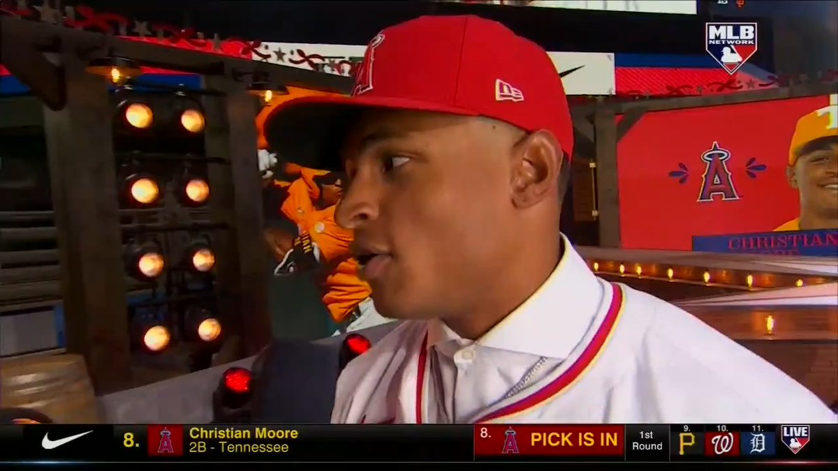 "I'll get a ring for sure, it's in my blood." Fresh off a National Championship with Tennessee Baseball, Christian Moore was selected #8 overall by the Los Angeles Angels in the #MLBDraft!