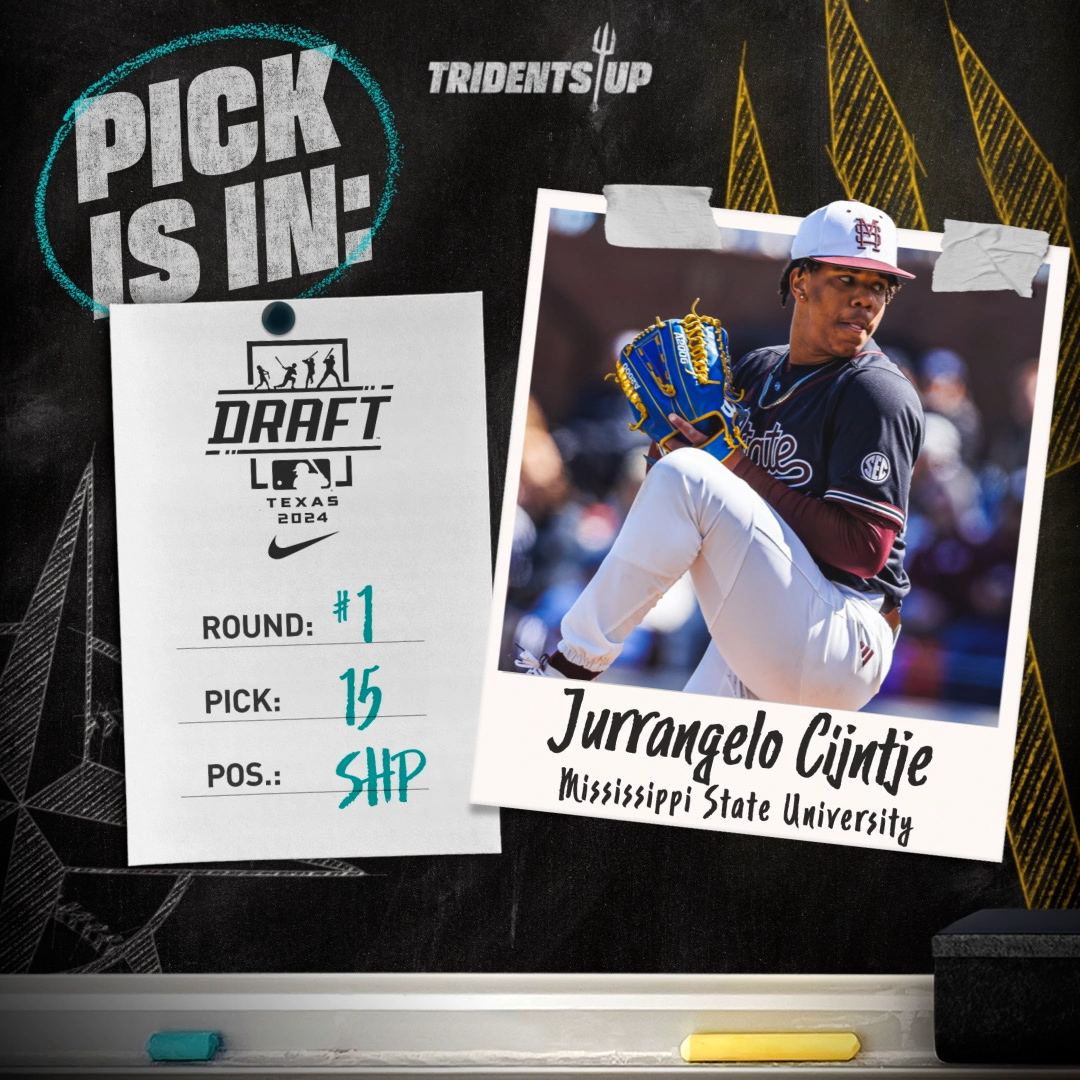 Dealing from both sides of the rubber 👀 With the 15th pick in the 2024 #MLBDraft, we have selected switch-pitcher Loo Cijntje out of Mississippi State Baseball. #TridentsUp 🔗