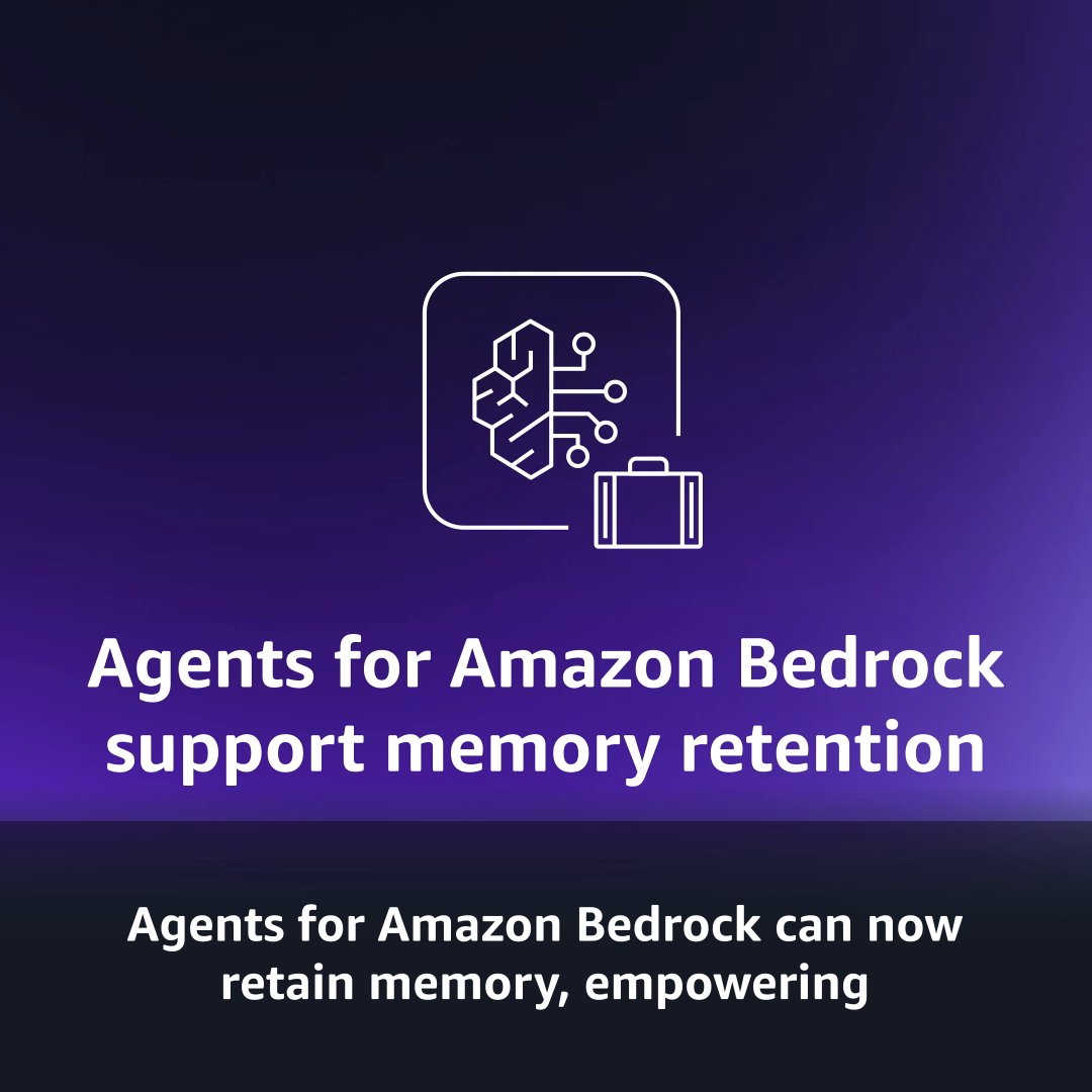 Generative AI just got a memory upgrade. ☁️💡🧠 Now in preview, Agents for Amazon Bedrock can remember past preferences to power personalized experiences & pick up where you left off. Going from single session to multi-step recall? It’s a no brainer. 👉