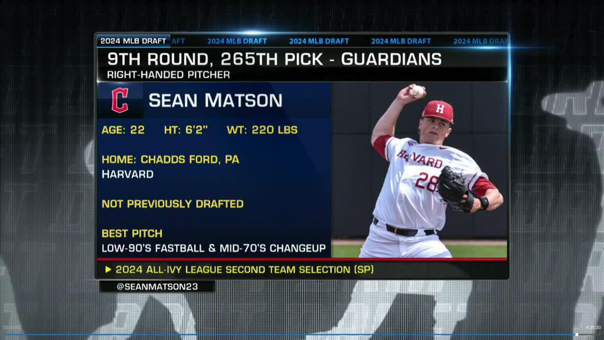๐ Sean Matson goes in the 9th Round to the Cleveland Guardians! #GoCrimson #OneCrimson #MLBDraft