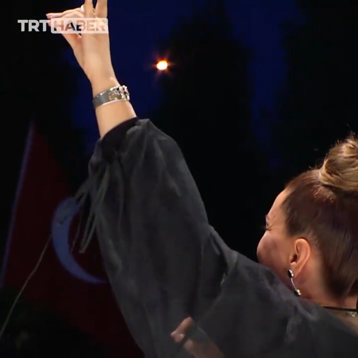 Azerbaycanlı sanatçı Azerin, Cumhurbaşkanlığı Külliyesi’ndeki #15Temmuz Anma Töreni’nde Çırpınırdın Karadeniz şarkısını seslendirdi. Azerin, şarkıyı bozkurt işareti ile bitirdi.