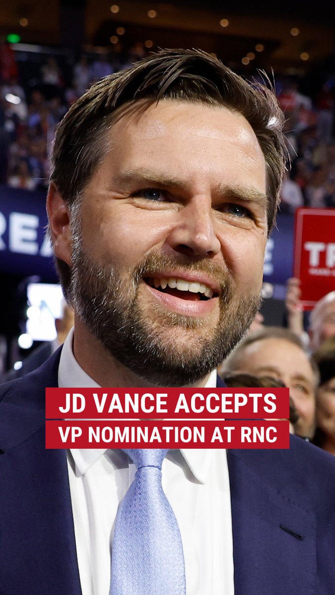 JD Vance accepts the vice presidential nomination during Day 1 of the RNC.