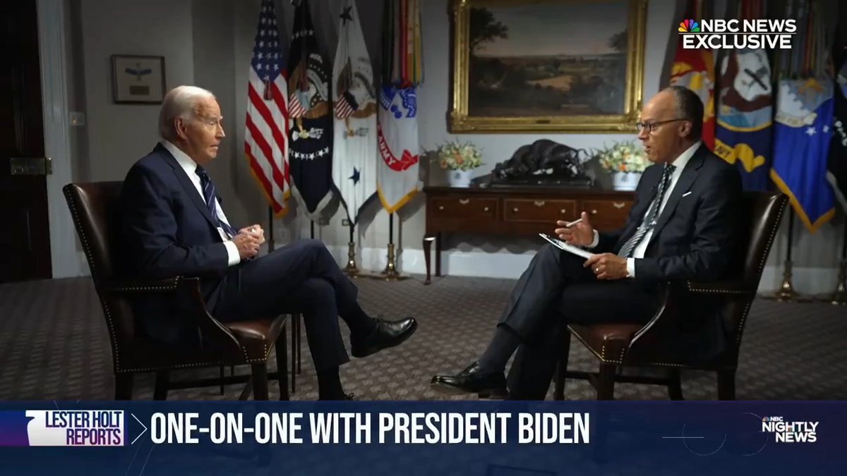 Exclusive: President Biden sits down with Lester Holt for his first interview since the assassination attempt on former President Trump. Biden discusses the polarization of America, the need to tone down inflammatory rhetoric, and his determination to stay in the race.