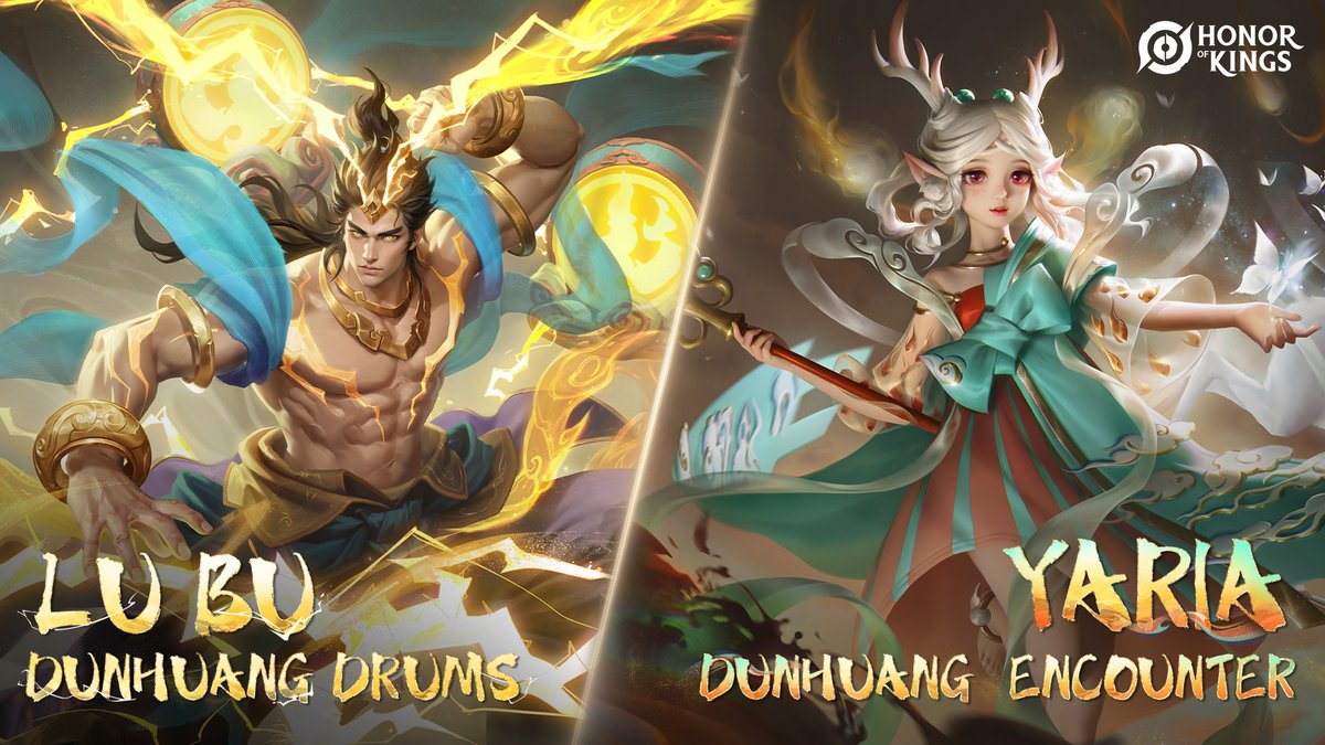 New IP Collaboration - Dunhuang is coming! Lu Bu will incarnate as a god, controlling thunder and lightning; Yaria will incarnate as the divine deer to protect all living beings. Which hero will get the next Dunhuang skin? #HonorOfKings #Dunhuang