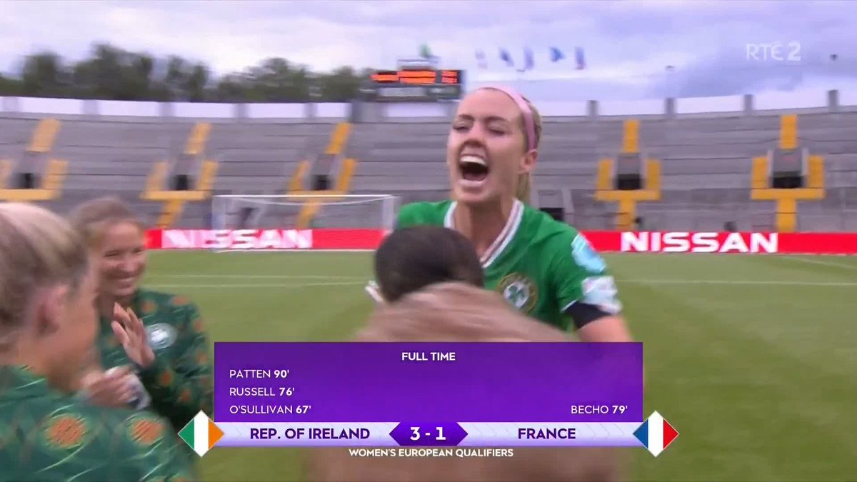 Full-time 🇮🇪 3-1 🇫🇷 A huge win for the Republic of Ireland over World number 2 side France in Cork 📺 Reaction on RTÉ2 and @RTEPlayer #WEURO2025