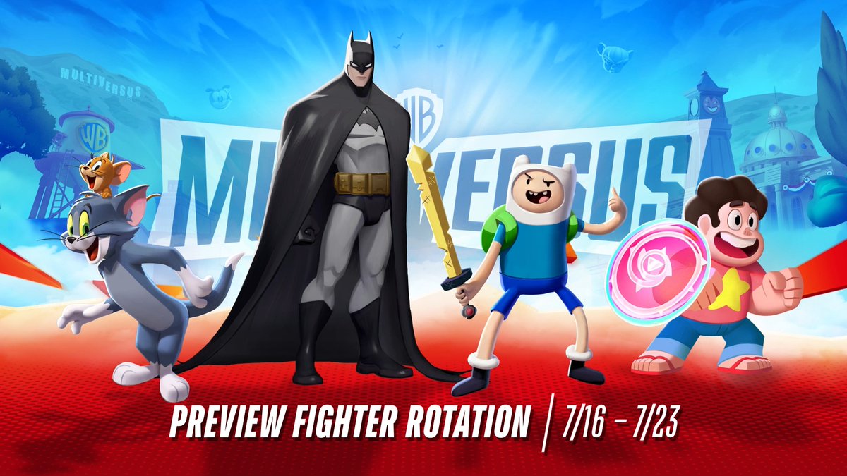 This week’s rotation is giving major ✨ main character energy ✨ Are you playing Finn, Batman, Tom & Jerry, or Steven first? #MultiVersus