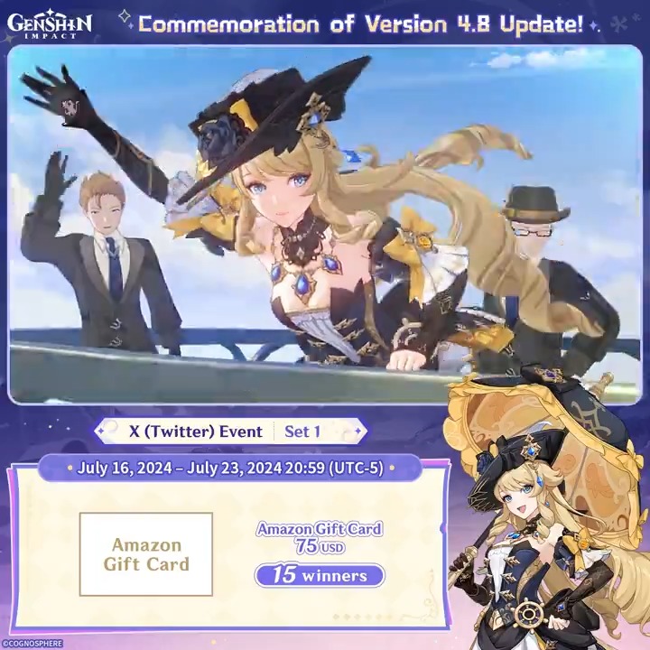✨Set 1✨ Commemoration of Version 4.8 Update 🎁Participate in the event for a chance to win a $75 Amazon gift card. How to Participate: ① Follow Genshin Impact ② Retweet this post You can instantly check the event results here>>> #GenshinImpact4ꓸ8