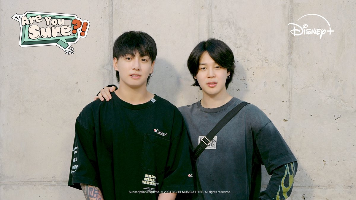 🟢🟠𝐉𝐈𝐌𝐈𝐍と𝐉𝐔𝐍𝐆 𝐊𝐎𝐎𝐊から 特別メッセージが到着🟢🟠 2人の新しい旅行シリーズ 『Are You Sure?!』 ━━v━━━━━━━━━ 彼らの楽しい旅行記に備えよう✨ 8/8(木)より #ディズニープラス で独占配信👣 #AreYouSure #JiminxJungKook #Jimin #JungKook
