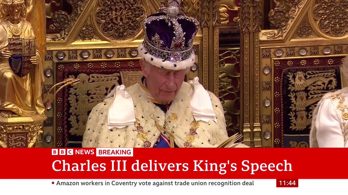 "Measures to modernise the constitution will be introduced, including House of Lords reform, to remove the right of hereditary peers to sit and vote in the Lords," King Charles says Follow live
