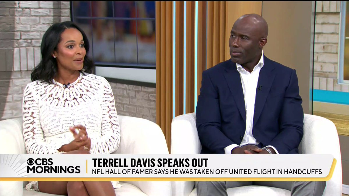 Pro Football Hall of Famer Terrell Davis says he was handcuffed and removed from a United Airlines flight in front of his family over the weekend without explanation. He says he felt powerless and embarrassed. Davis, his wife and his lawyer told Gayle King about the incident.